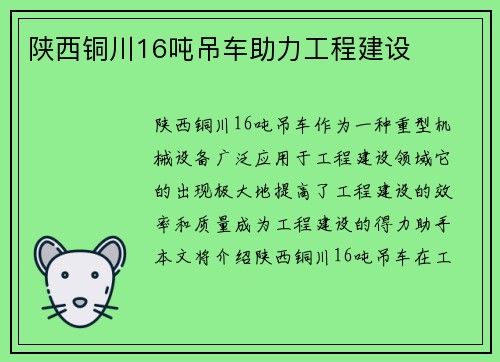 陕西铜川16吨吊车助力工程建设
